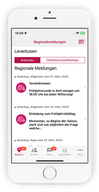 Regionalmeldungen Screen